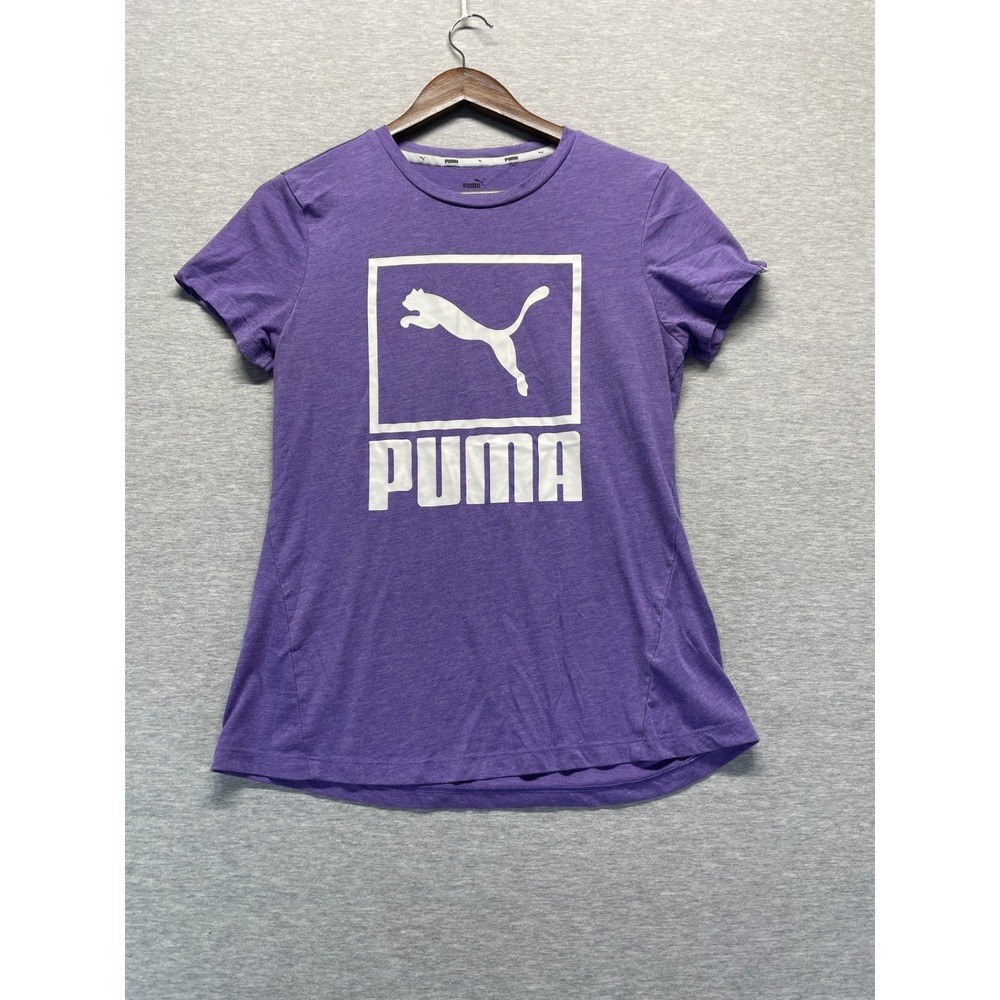 Puma Crew Neck T Shirt Womens Medium Heather Purple Graphic Big Logo Athleisure